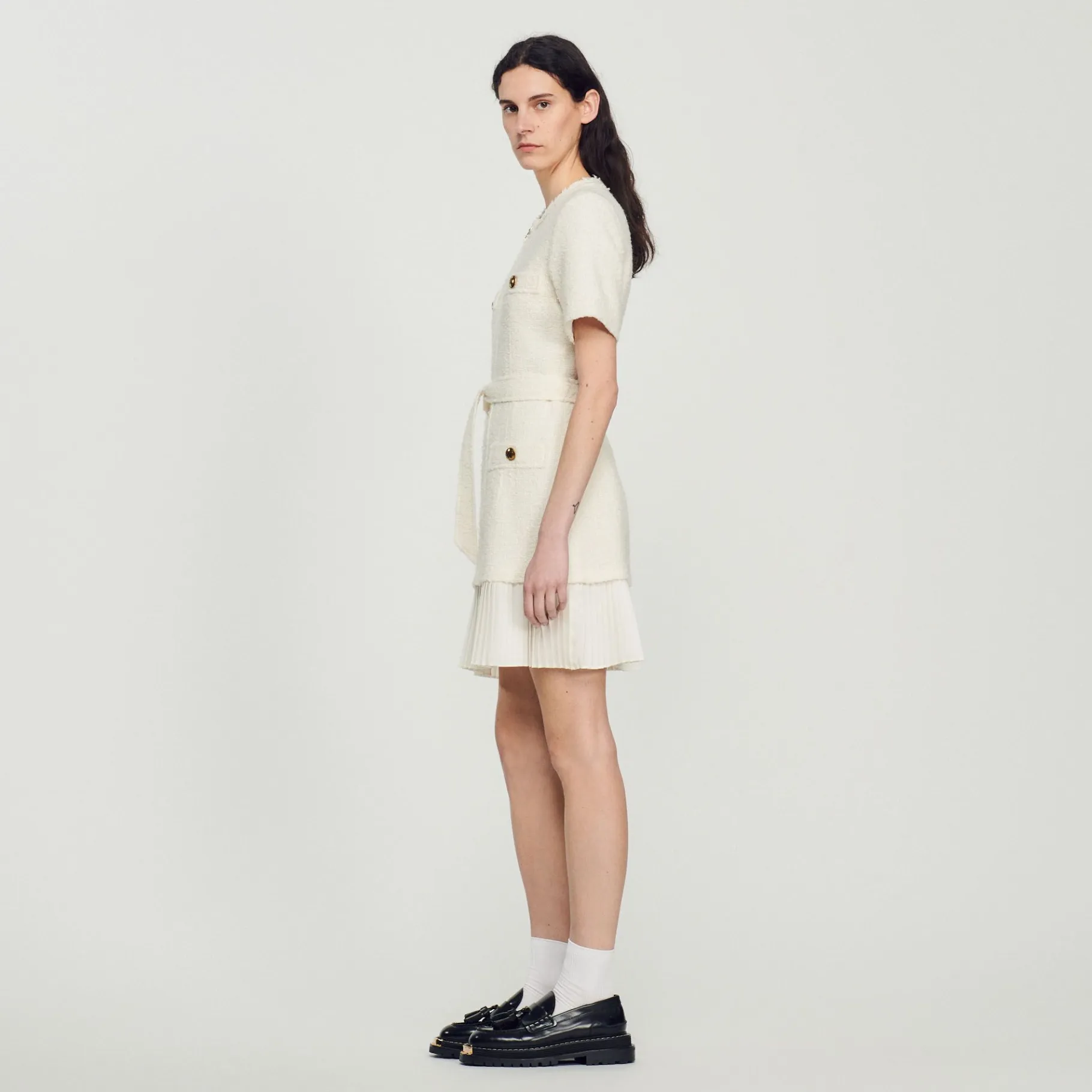 Sandro Paris Vestidos-Vestido Casaco De La Com Efeito Tweed