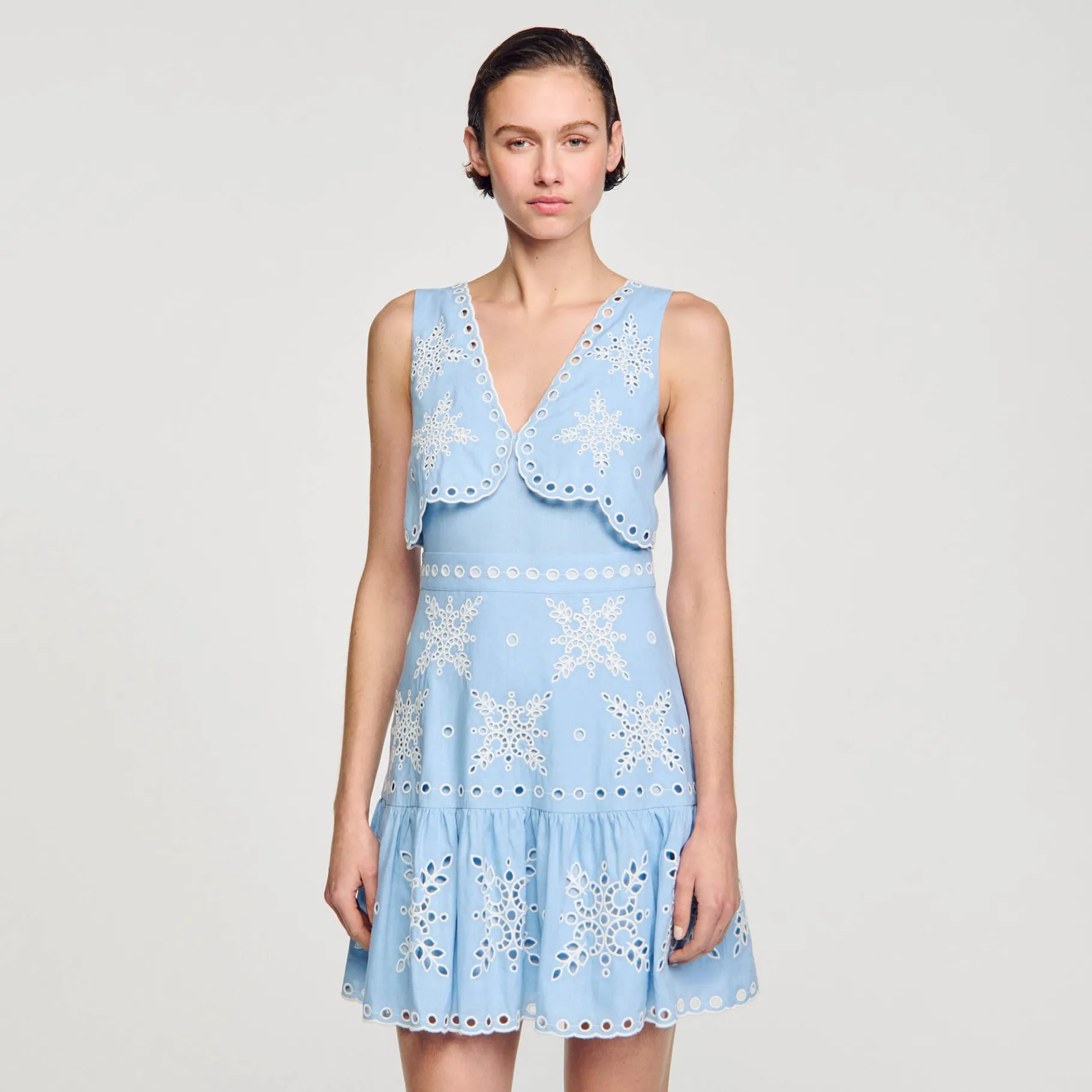 Sandro Paris Vestidos-Vestido Curto Com Bordado Ingles