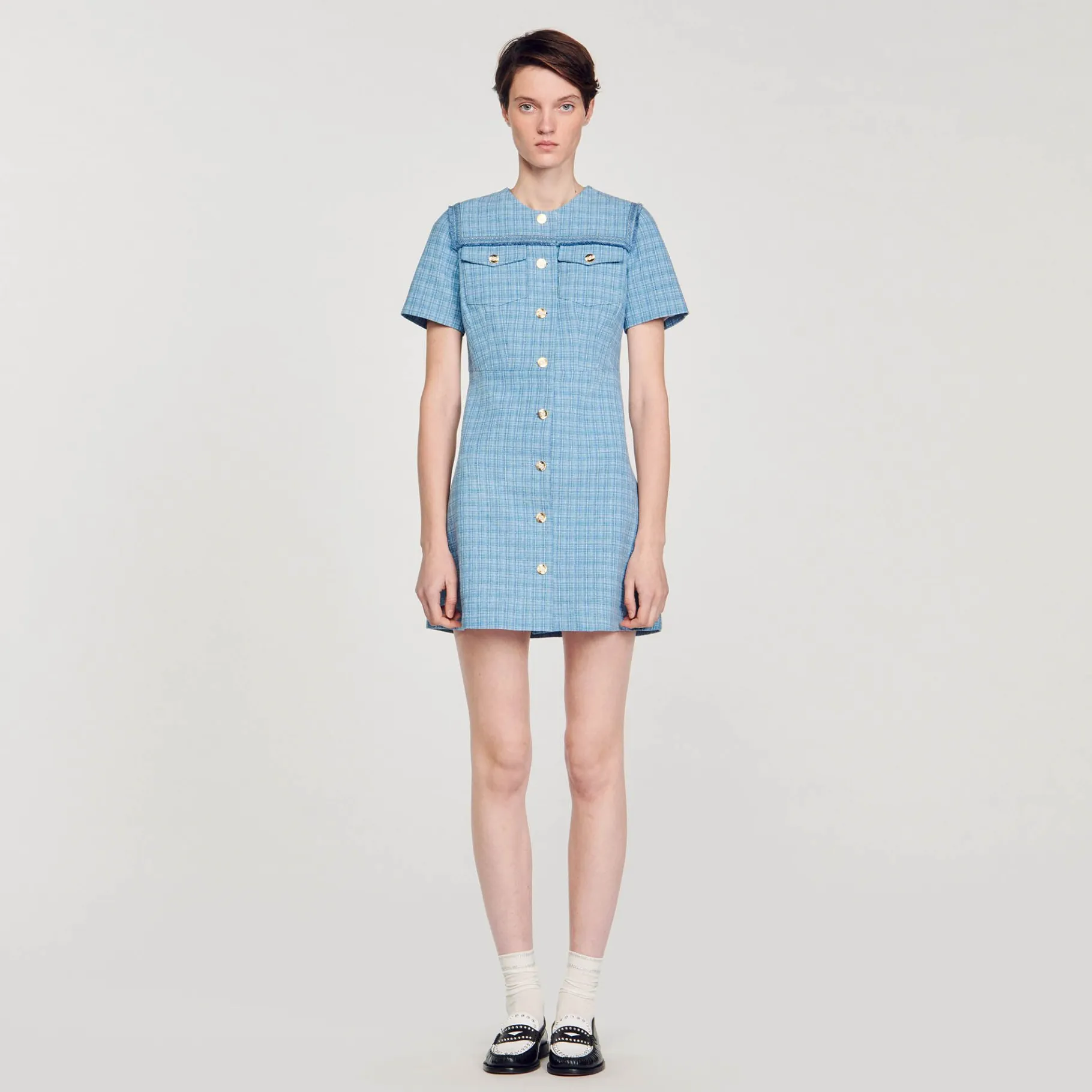 Sandro Paris Vestidos-Vestido Curto De Tweed Com Botoes