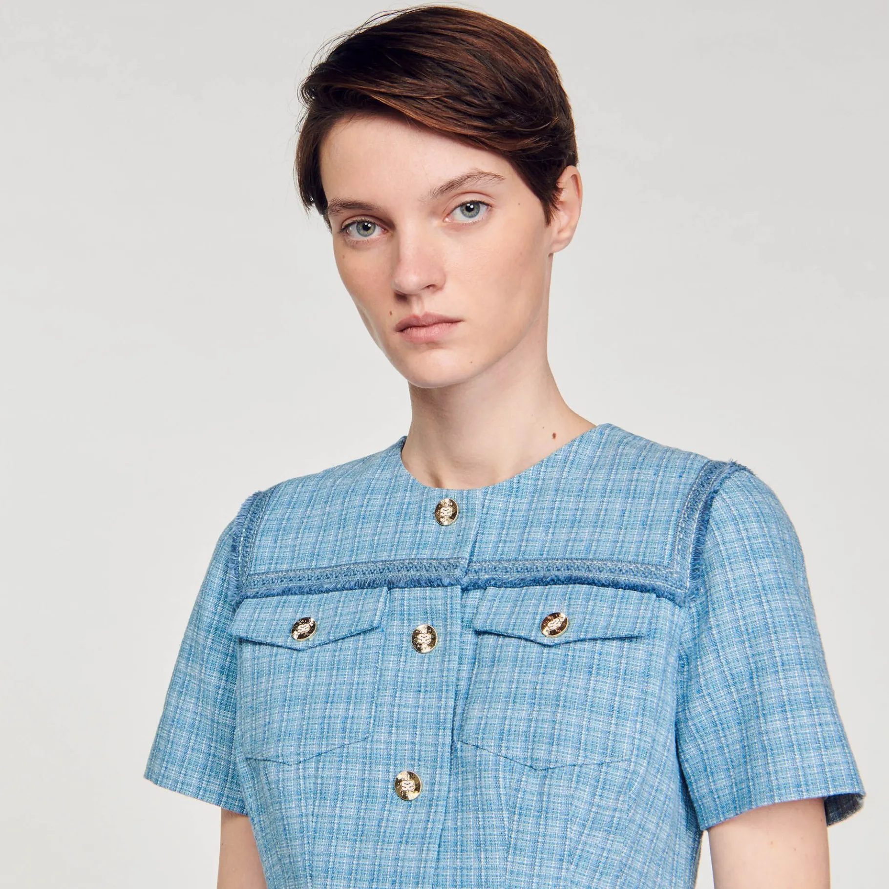 Sandro Paris Vestidos-Vestido Curto De Tweed Com Botoes