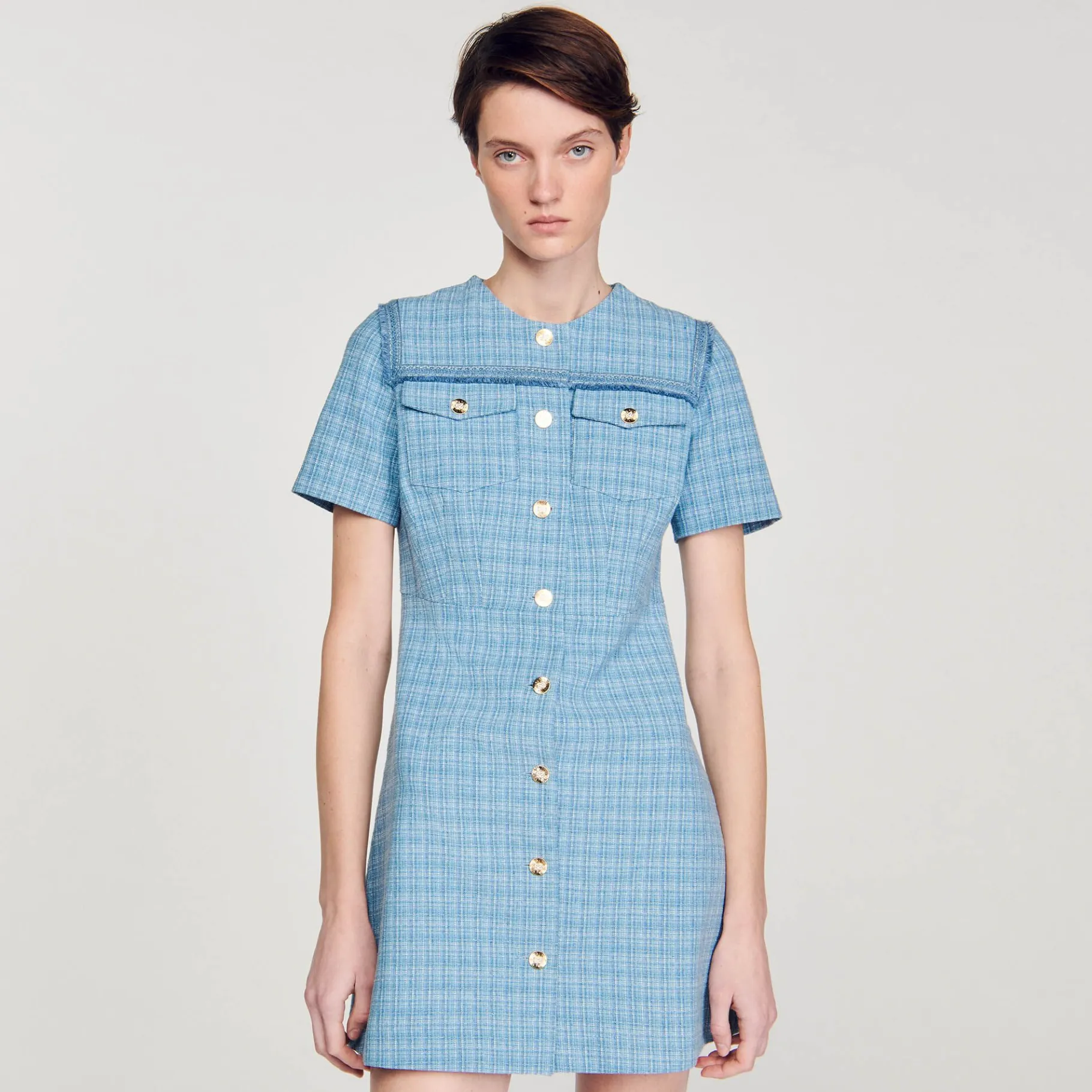 Sandro Paris Vestidos-Vestido Curto De Tweed Com Botoes