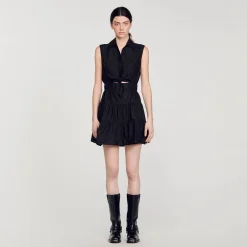 Sandro Paris Vestidos-Vestido Curto Drapeado Com Strass