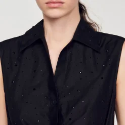 Sandro Paris Vestidos-Vestido Curto Drapeado Com Strass