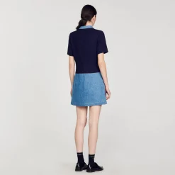 Sandro Paris Vestidos-Vestido Curto Jeans E Tweed