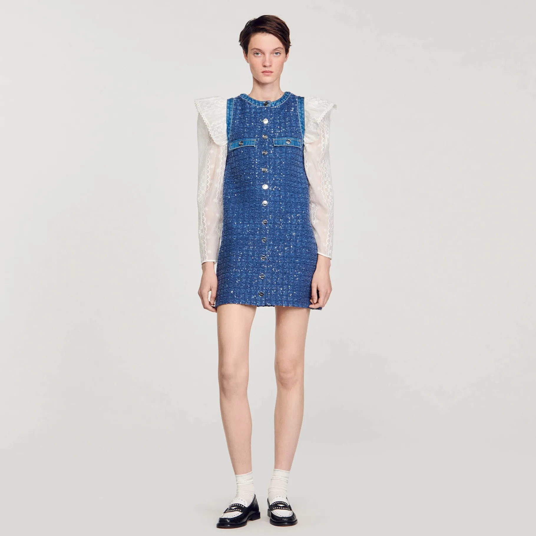 Sandro Paris Vestidos-Vestido Curto Trapezio De Tweed