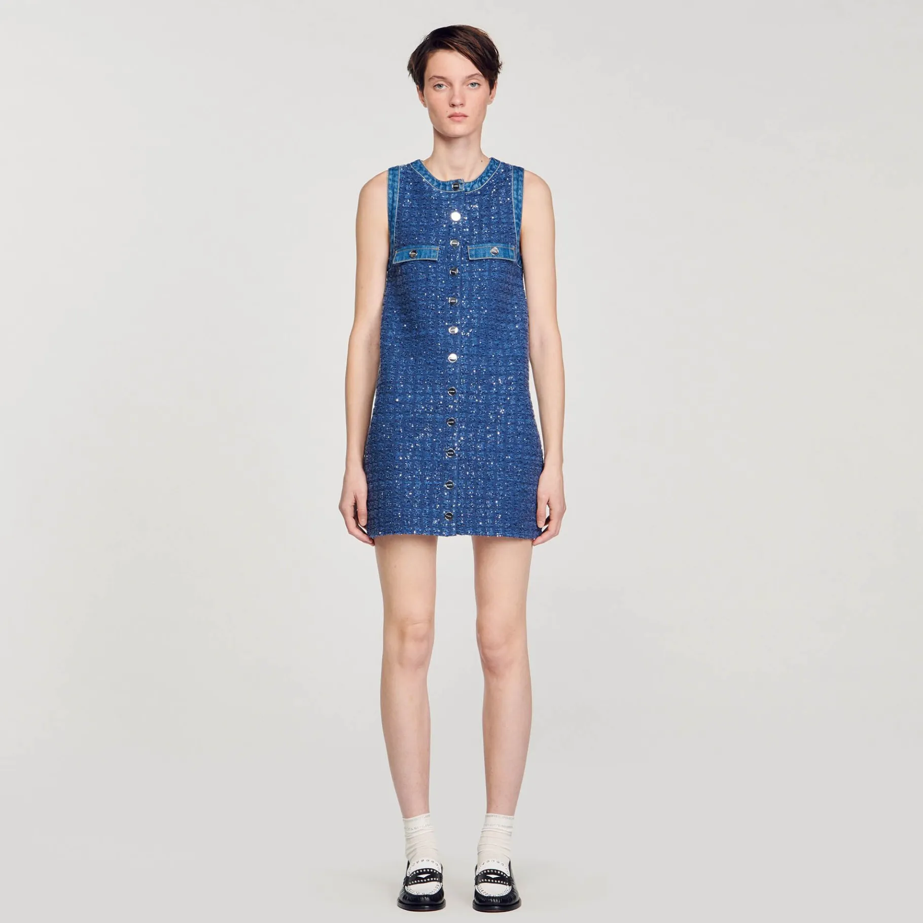 Sandro Paris Vestidos-Vestido Curto Trapezio De Tweed