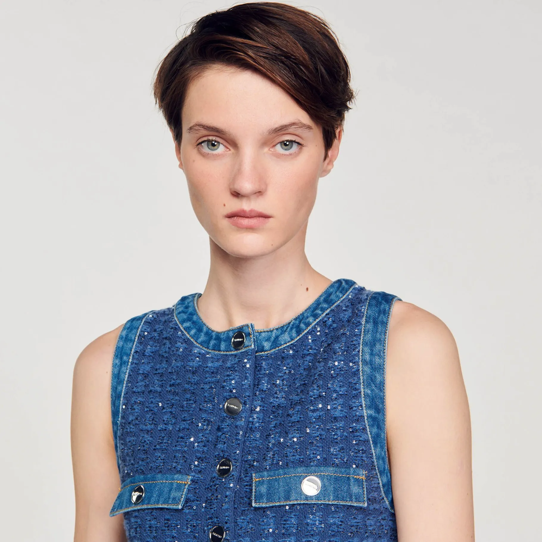 Sandro Paris Vestidos-Vestido Curto Trapezio De Tweed