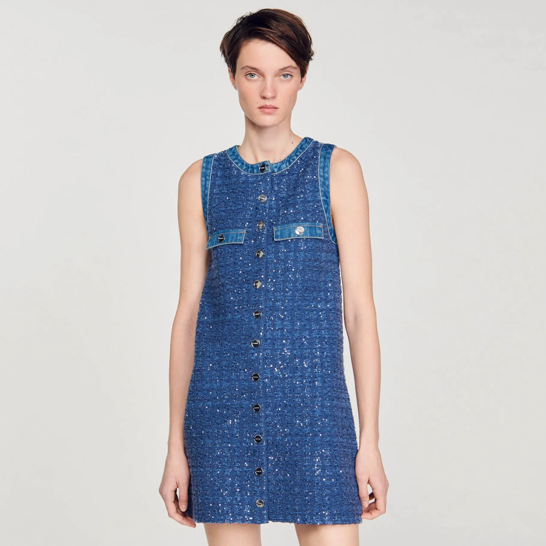 Sandro Paris Vestidos-Vestido Curto Trapezio De Tweed