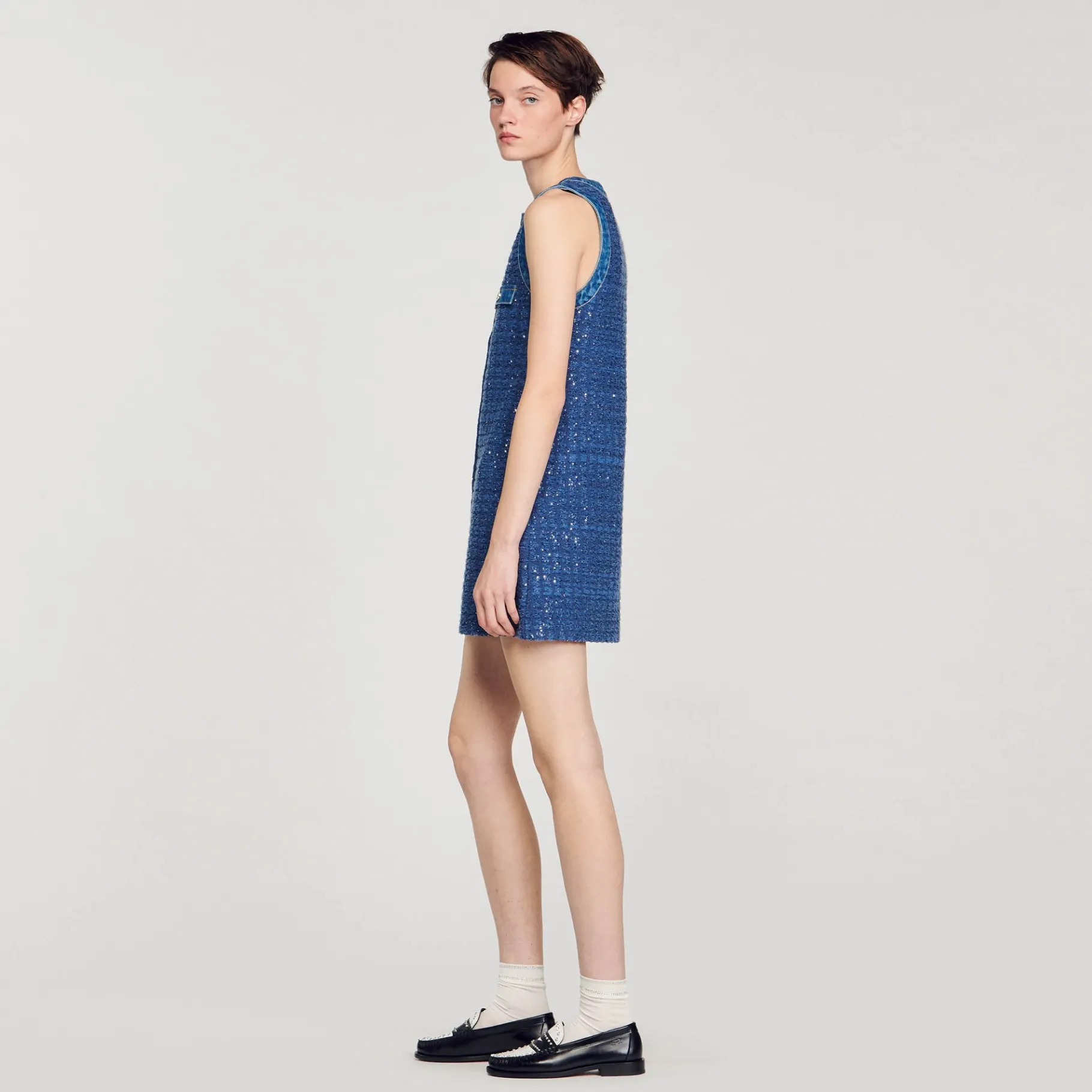 Sandro Paris Vestidos-Vestido Curto Trapezio De Tweed