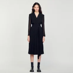 Sandro Paris Vestidos-Vestido De Manga Comprida Bimaterial