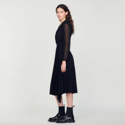 Sandro Paris Vestidos-Vestido De Manga Comprida Bimaterial