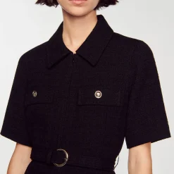 Sandro Paris Vestidos-Vestido De Manga Curta Bimaterial