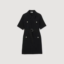 Sandro Paris Vestidos-Vestido De Manga Curta Bimaterial