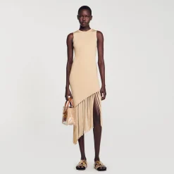 Sandro Paris Vestidos-Vestido Longo Assimetrico Com Franjas