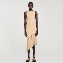 Sandro Paris Vestidos-Vestido Longo Assimetrico Com Franjas