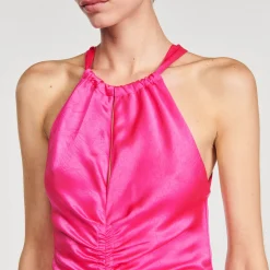 Sandro Paris Vestidos-Vestido Longo De Cetim E Franzido