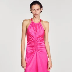 Sandro Paris Vestidos-Vestido Longo De Cetim E Franzido