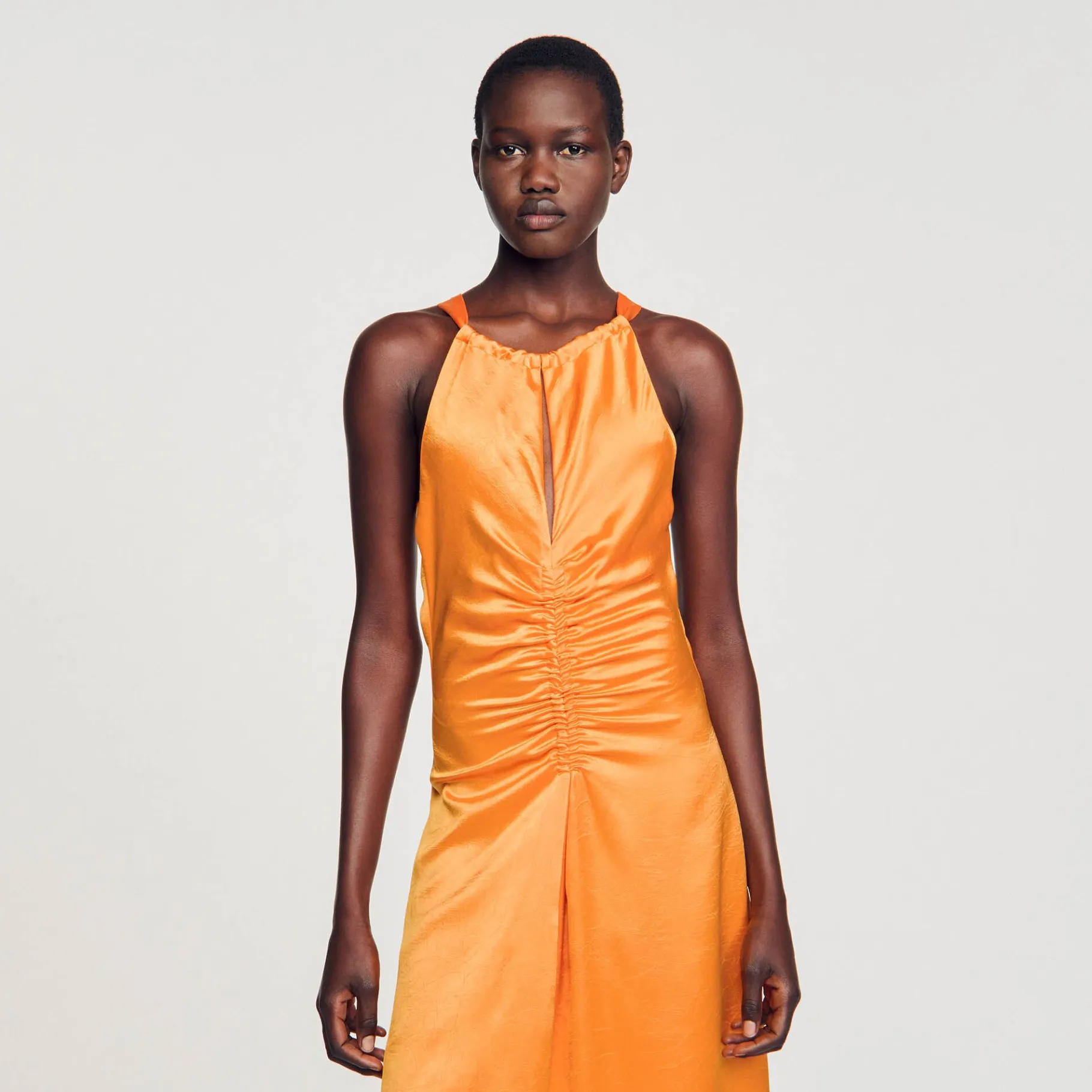 Sandro Paris Vestidos-Vestido Longo De Cetim E Franzido