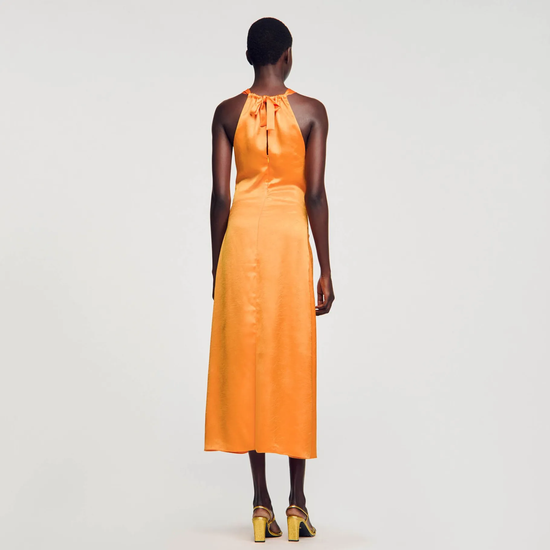 Sandro Paris Vestidos-Vestido Longo De Cetim E Franzido