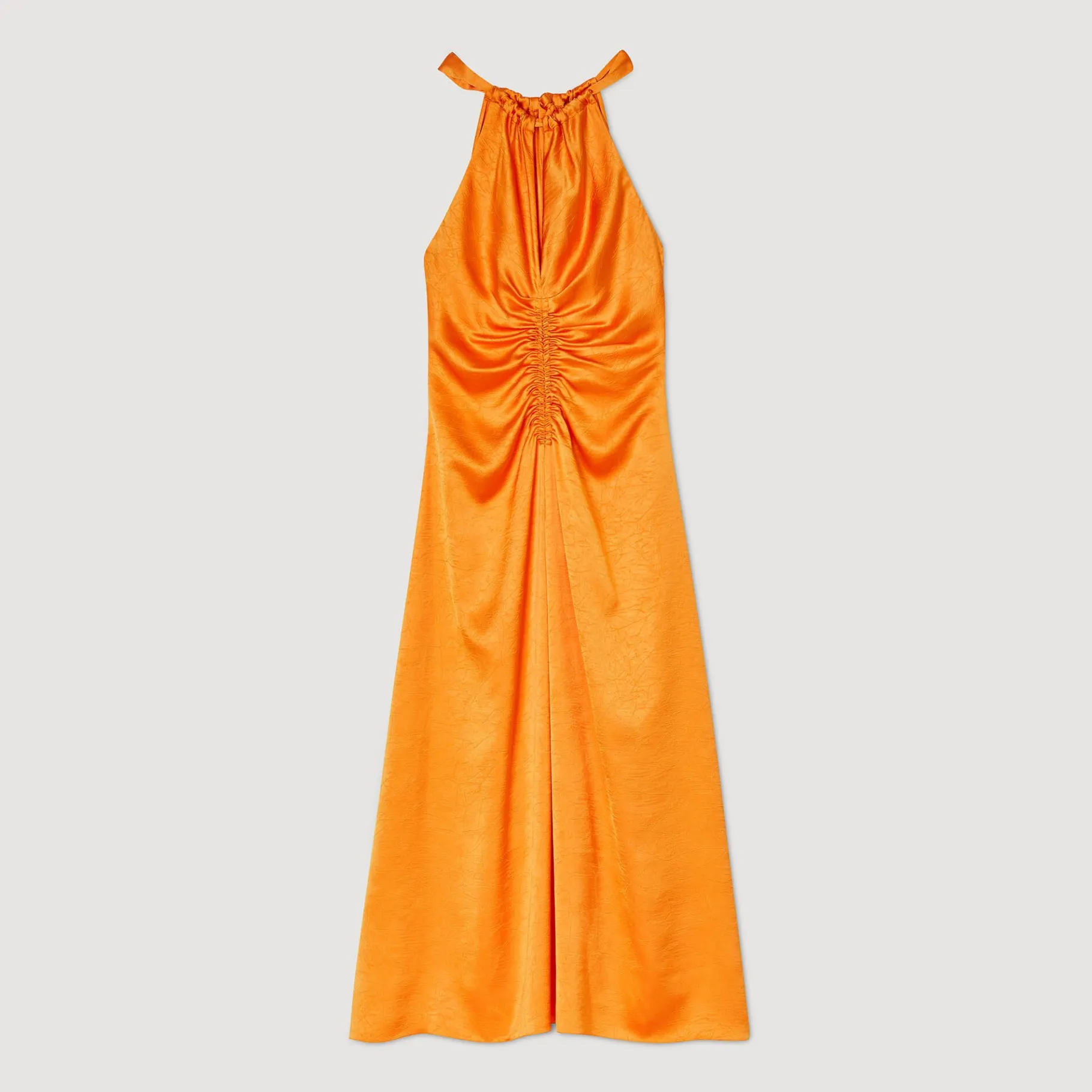 Sandro Paris Vestidos-Vestido Longo De Cetim E Franzido