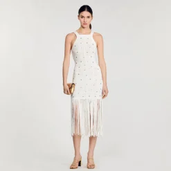 Sandro Paris Vestidos-Vestido Midi Com Franjas