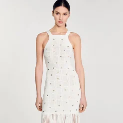 Sandro Paris Vestidos-Vestido Midi Com Franjas