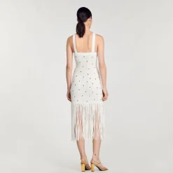 Sandro Paris Vestidos-Vestido Midi Com Franjas