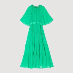 Sandro Paris Vestidos-Vestido Midi Com Gola De Strass