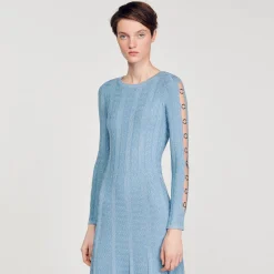 Sandro Paris Vestidos-Vestido Midi De Malha Com Mangas Compridas