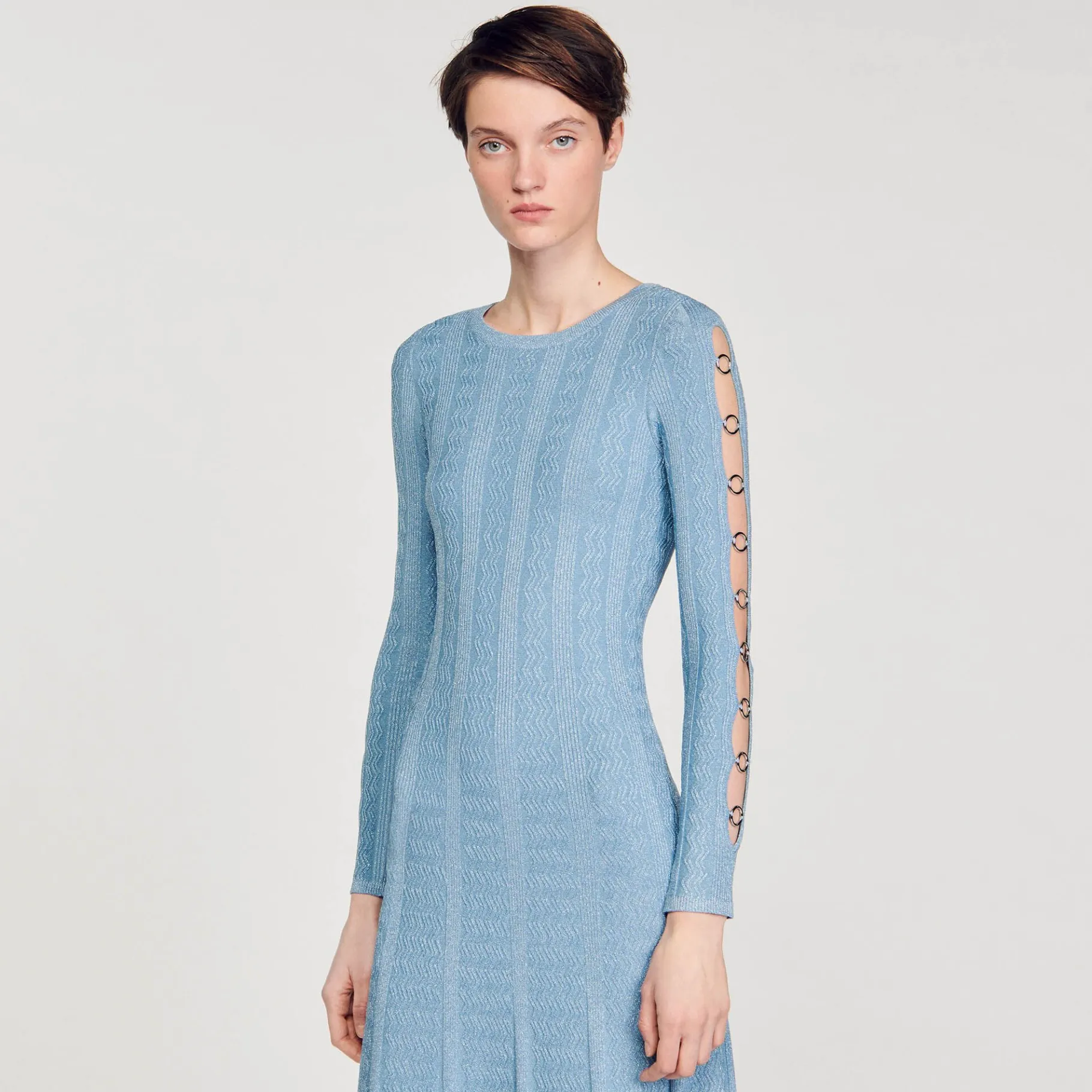 Sandro Paris Vestidos-Vestido Midi De Malha Com Mangas Compridas