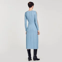 Sandro Paris Vestidos-Vestido Midi De Malha Com Mangas Compridas
