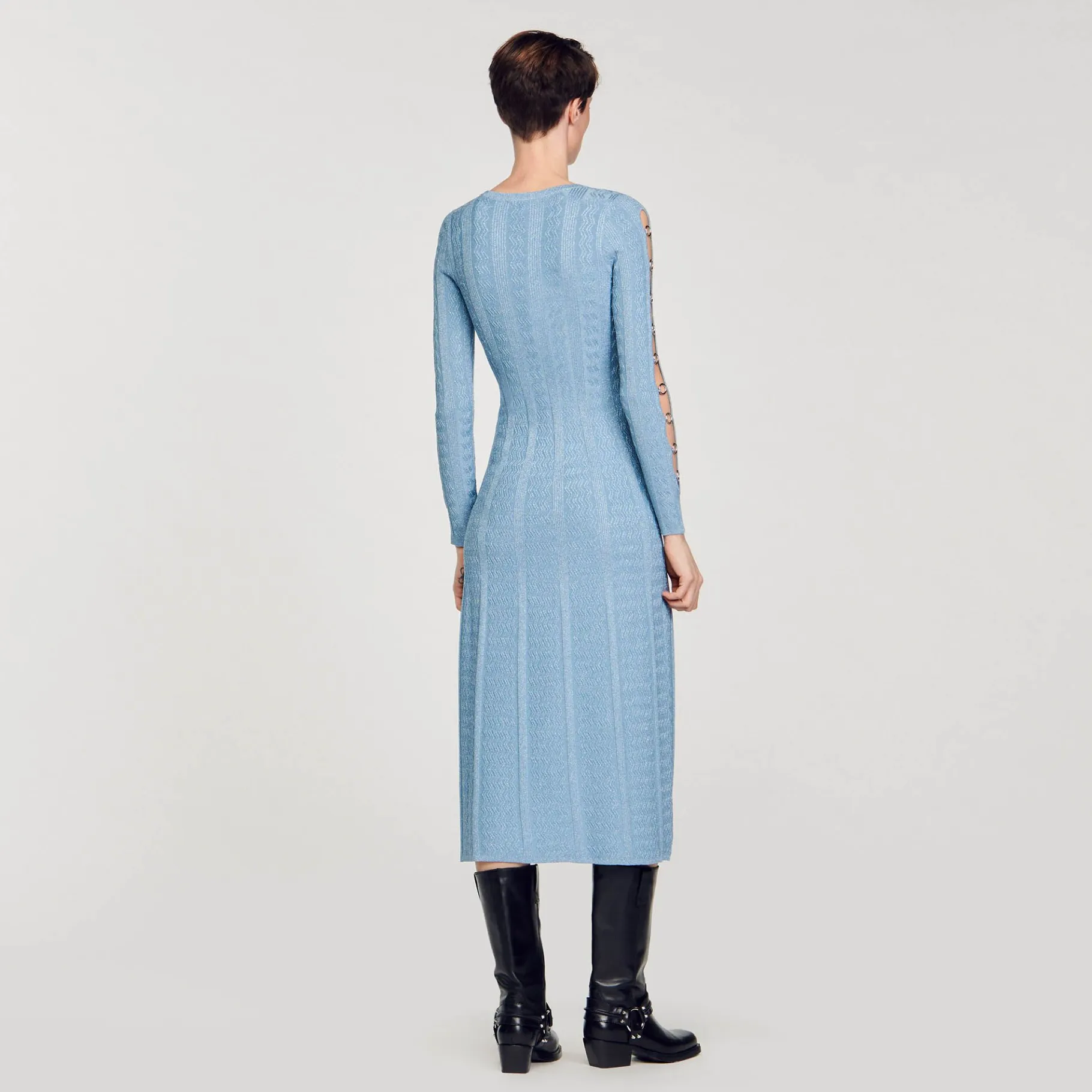 Sandro Paris Vestidos-Vestido Midi De Malha Com Mangas Compridas