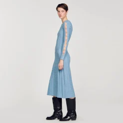 Sandro Paris Vestidos-Vestido Midi De Malha Com Mangas Compridas