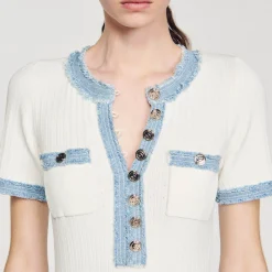 Sandro Paris Vestidos-Vestido Midi Em Trico E Jeans