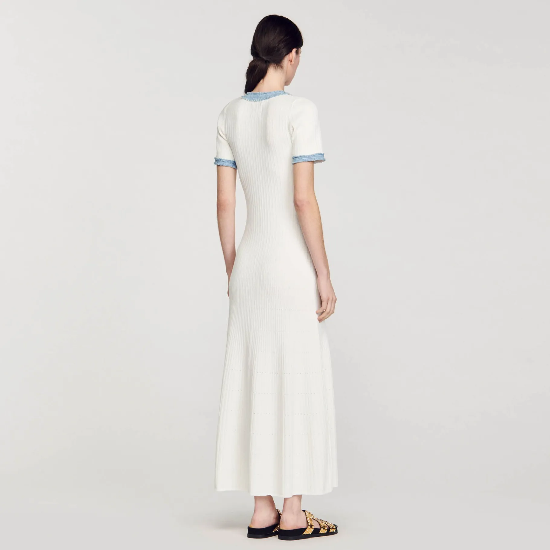 Sandro Paris Vestidos-Vestido Midi Em Trico E Jeans