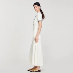 Sandro Paris Vestidos-Vestido Midi Em Trico E Jeans