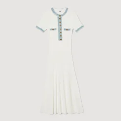 Sandro Paris Vestidos-Vestido Midi Em Trico E Jeans