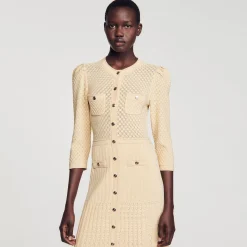 Sandro Paris Vestidos-Vestido Midi Tricot Pointelle