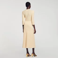 Sandro Paris Vestidos-Vestido Midi Tricot Pointelle